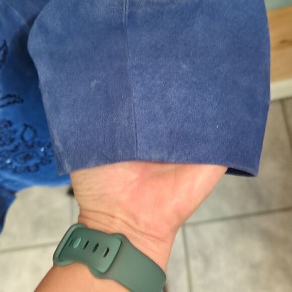 1X 100% leather blue beaded Nolan Miller zip up jacket - Picture 5 of 9